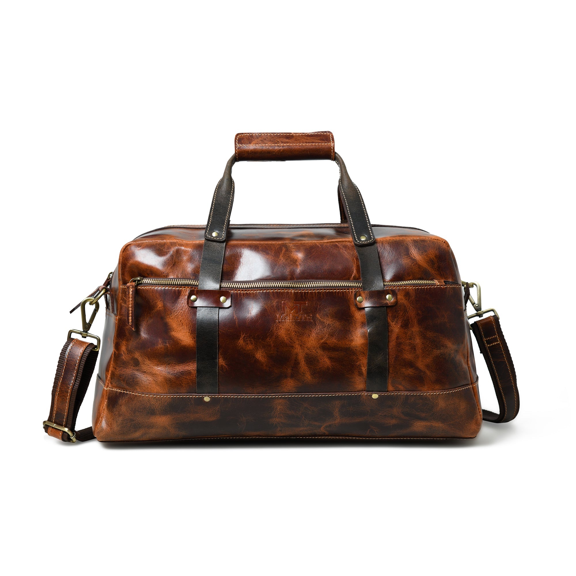 Espresso Elegance Carry on Duffle. Saddle Tan