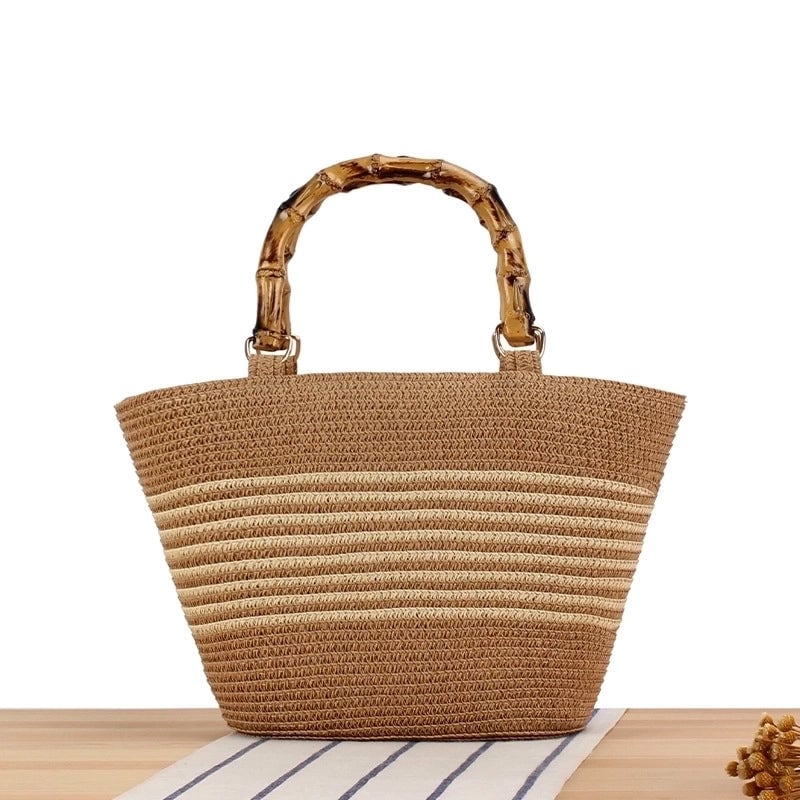 Women's Small Straw Color Block Business Shell Zipper Handbag