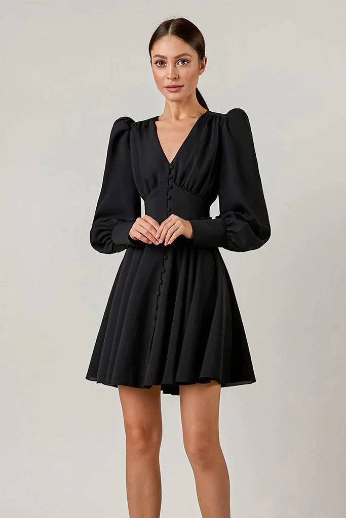 Long Sleeve V-neck Empire Waist A-line Dress( clearance sale