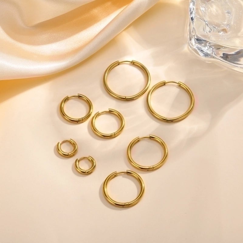 1 Pair Minimalist Solid Color Plating 304 Stainless Steel Hoop Earrings