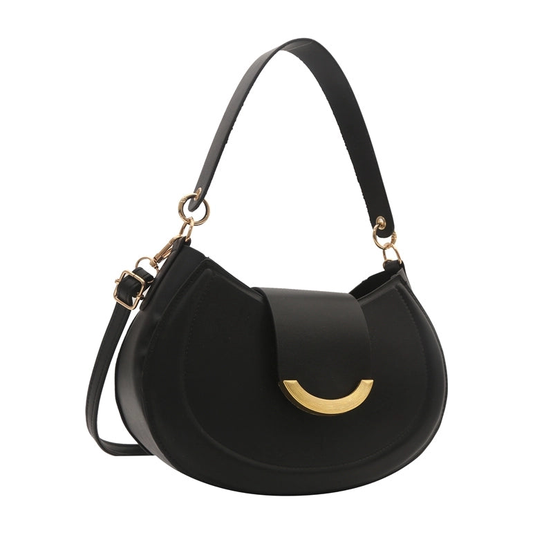 Women's Pu Leather Solid Color Vintage Style Classic Style Semicircle Buckle Shoulder Bag