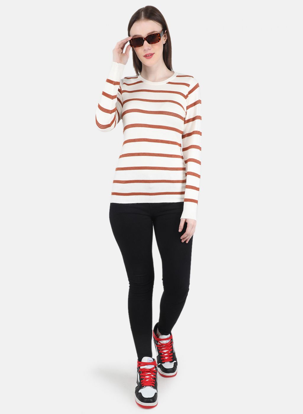 Women White Stripe Top