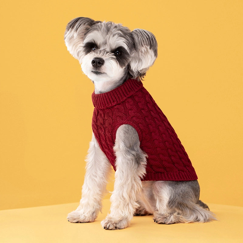 Winter New Fashion Candy Color Sweater Dog Cute Pet Warm Clothes Solid Color Twist Knitted Pullover