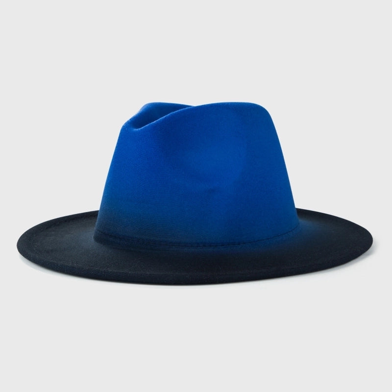 New Woolen Tie-dye Gradient Big Brim Jazz Hat