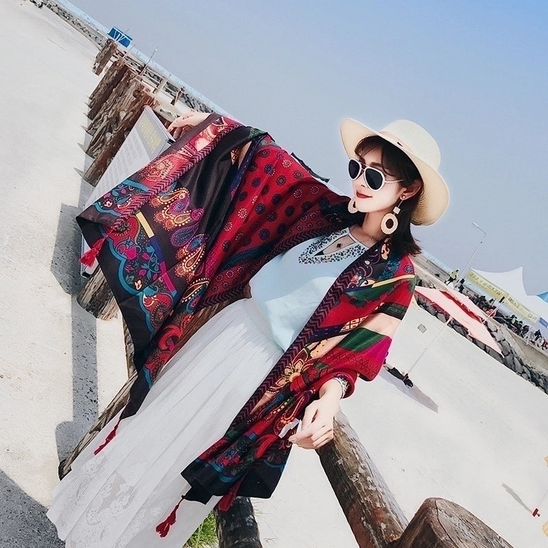 Women's Classic Style Printing Cotton And Linen Scarf Shawl