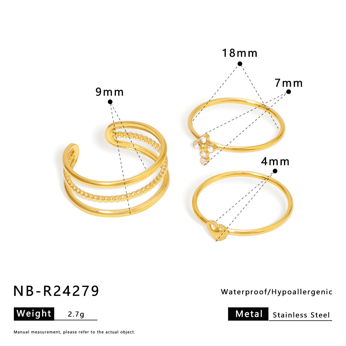 Retro Design Shiny Zircon Ring Stainless Steel Ring Open Personality Niche Jewelry
