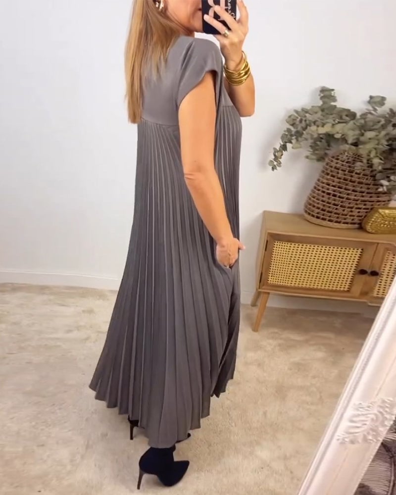 Women Pleated Simple Solid Color Dress