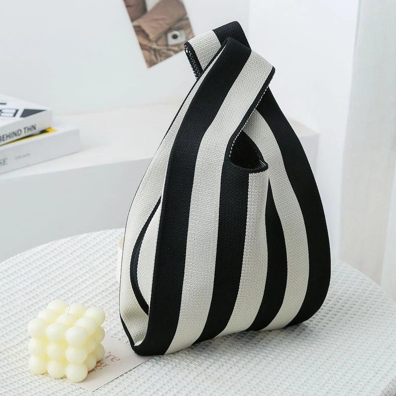 Women's Small Knit Color Block Streetwear Square Open Shoulder Bag