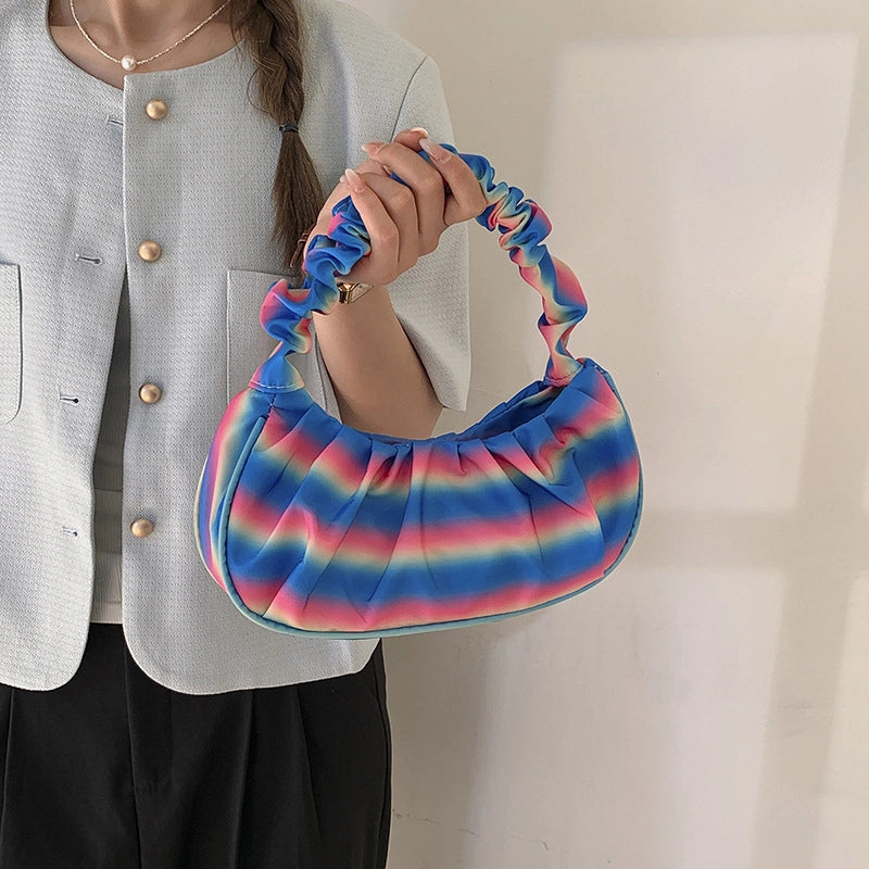 Women's Medium Pu Leather Rainbow Streetwear Pillow Shape Magnetic Buckle Underarm Bag