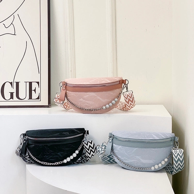 Women's Pu Leather Solid Color Punk Sewing Thread Dumpling Shape Zipper Shoulder Bag