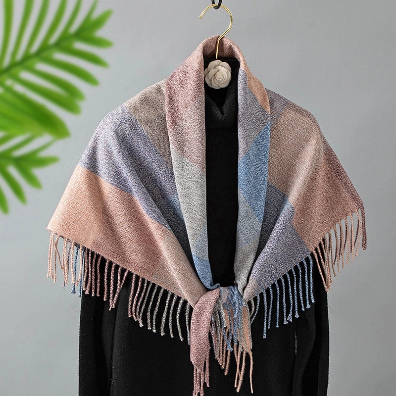 Women's Retro Lattice Polyester Tassel Scarf