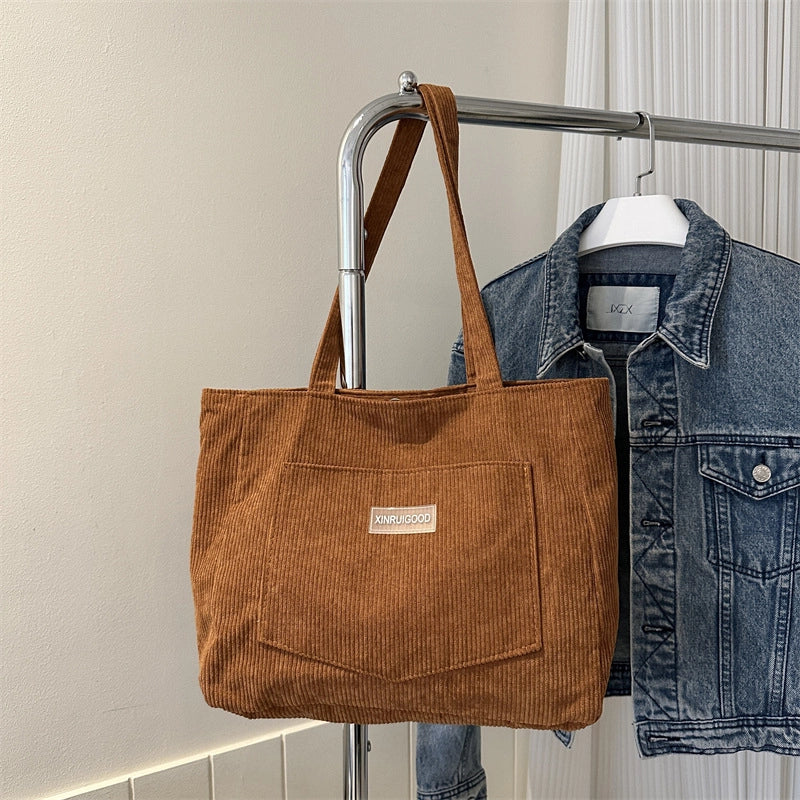 Women's Large Corduroy Solid Color Classic Style Square Zipper Underarm Bag