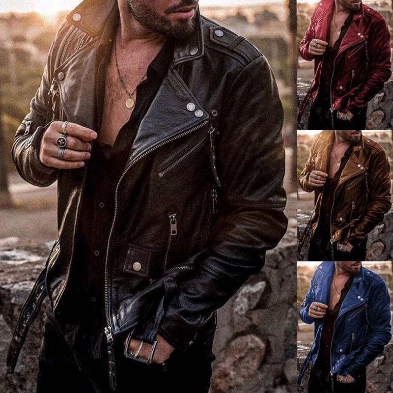 Men's Fashion Slim Lapel Motorcycle Leather Jacket