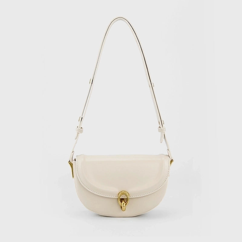 Women's Small All Seasons Pu Leather Solid Color Streetwear Oval Lock Clasp Saddle Bag
