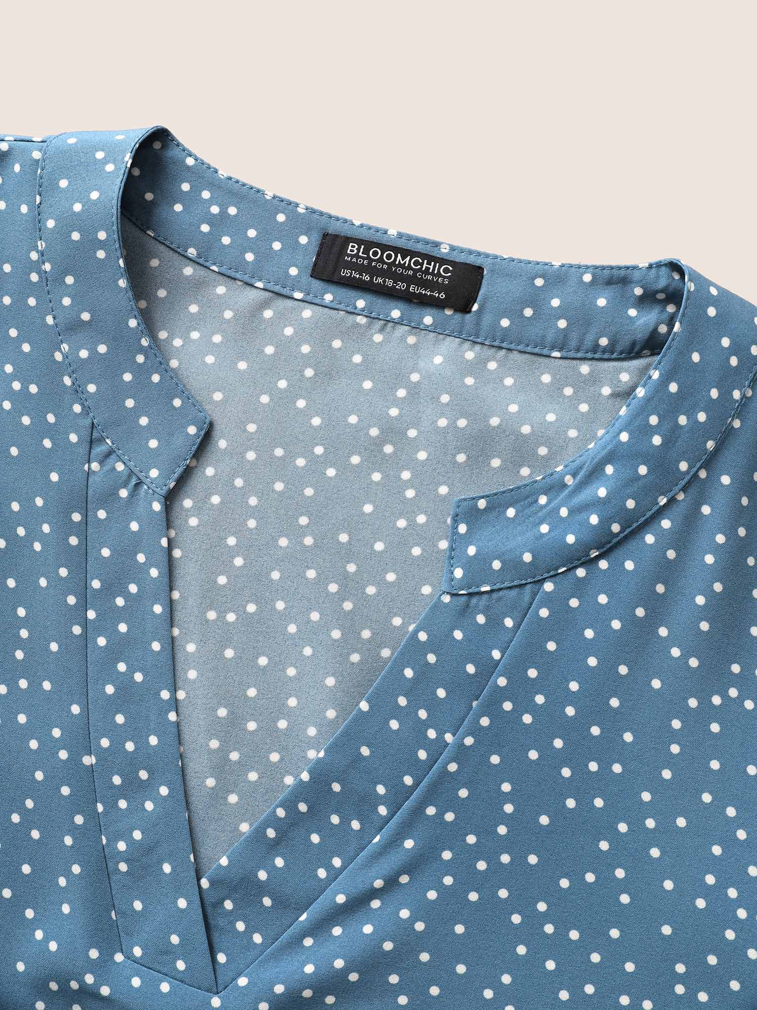 Polka Dot V Neck Ruffle Trim Blouse