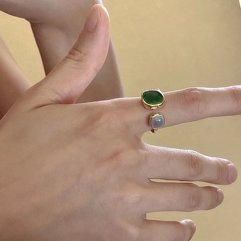 Fashion Round Copper Plating Inlay Artificial Gemstones Rings 1 Piece