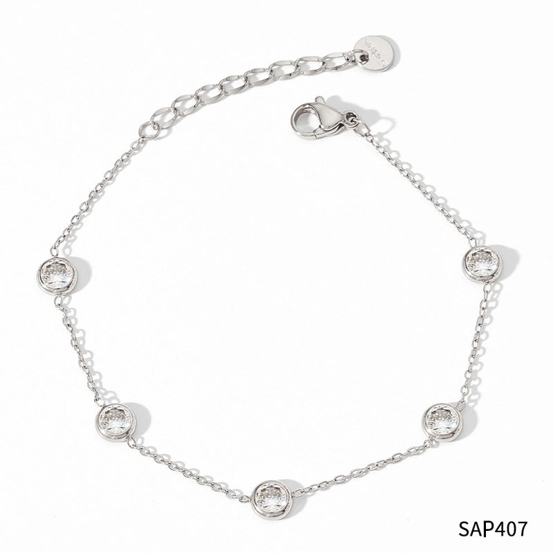 3 Pieces Retro Round Stainless Steel Titanium Steel Plating Inlay Zircon Bracelets Necklace