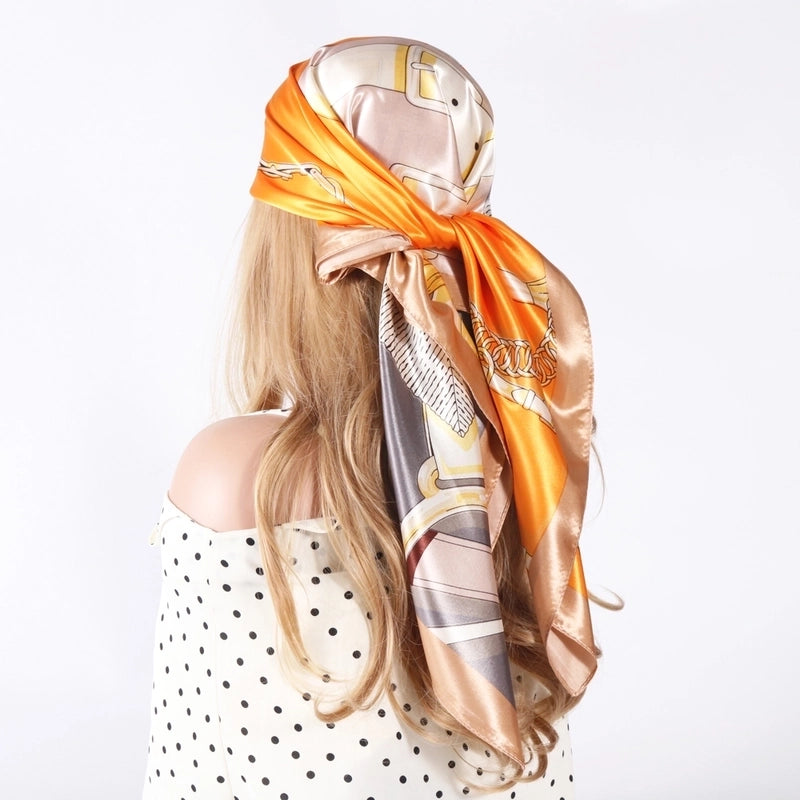 Women's Tropical Color Block Satin Silk Scarf Kerchief