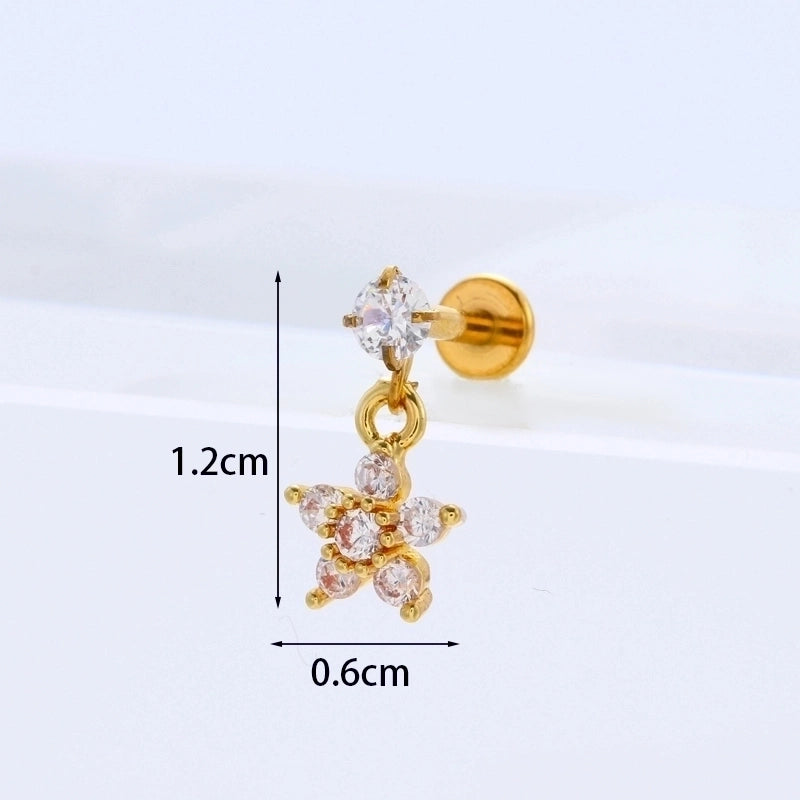 Ear Cartilage Rings & Studs Flower 316L Stainless Steel  Copper Inlaid Zircon