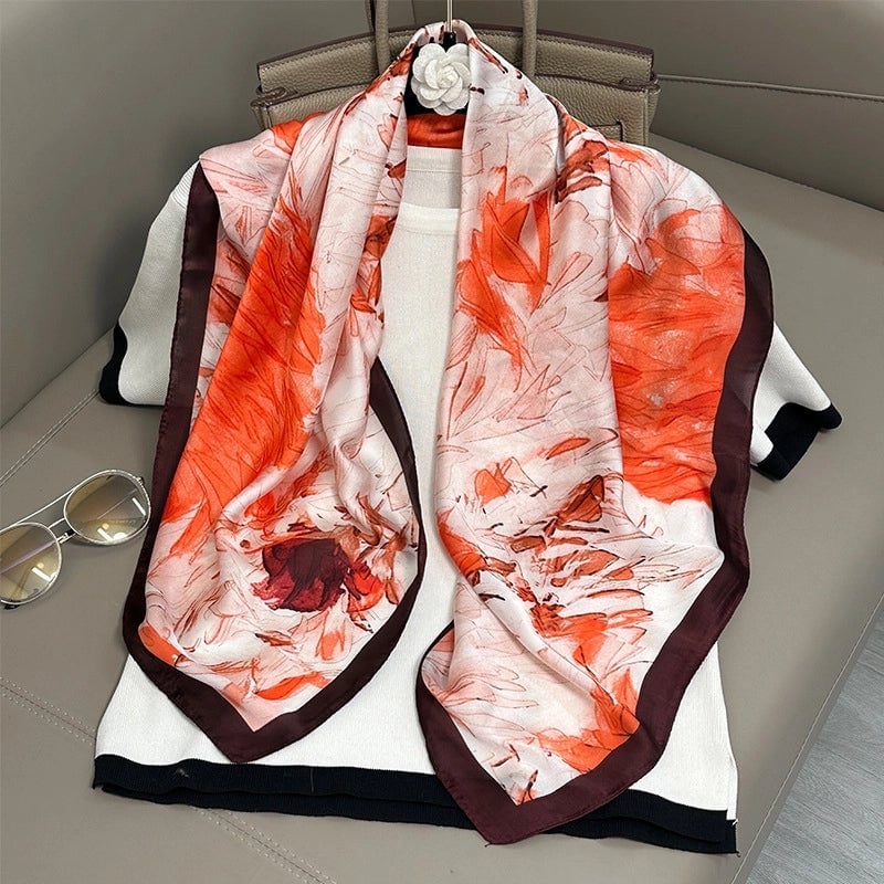 Women's Elegant Vacation Stripe Flower Polyester Silk Scarf
