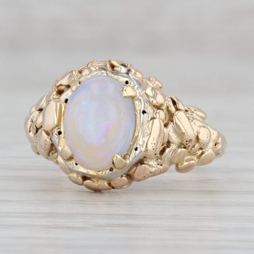 Vintage Opal Gold Nugget Ring 14k Yellow Gold Size 4.75 Oval Cabochon Solitaire
