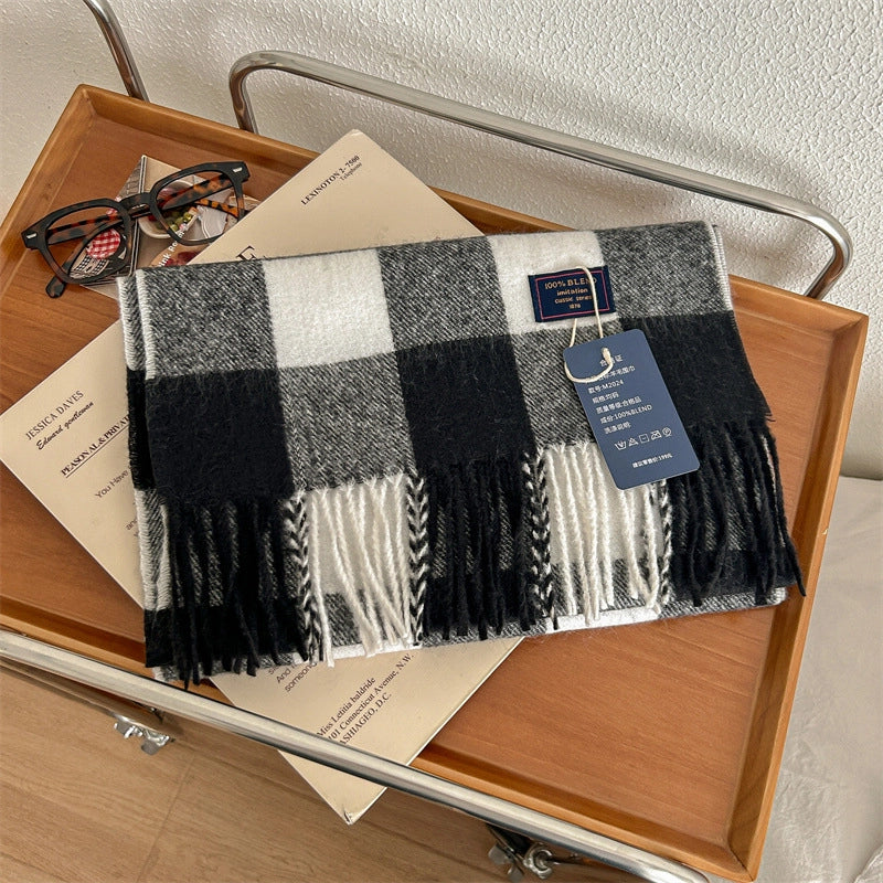 Women's Retro Plaid Polyester Tassel Scarf