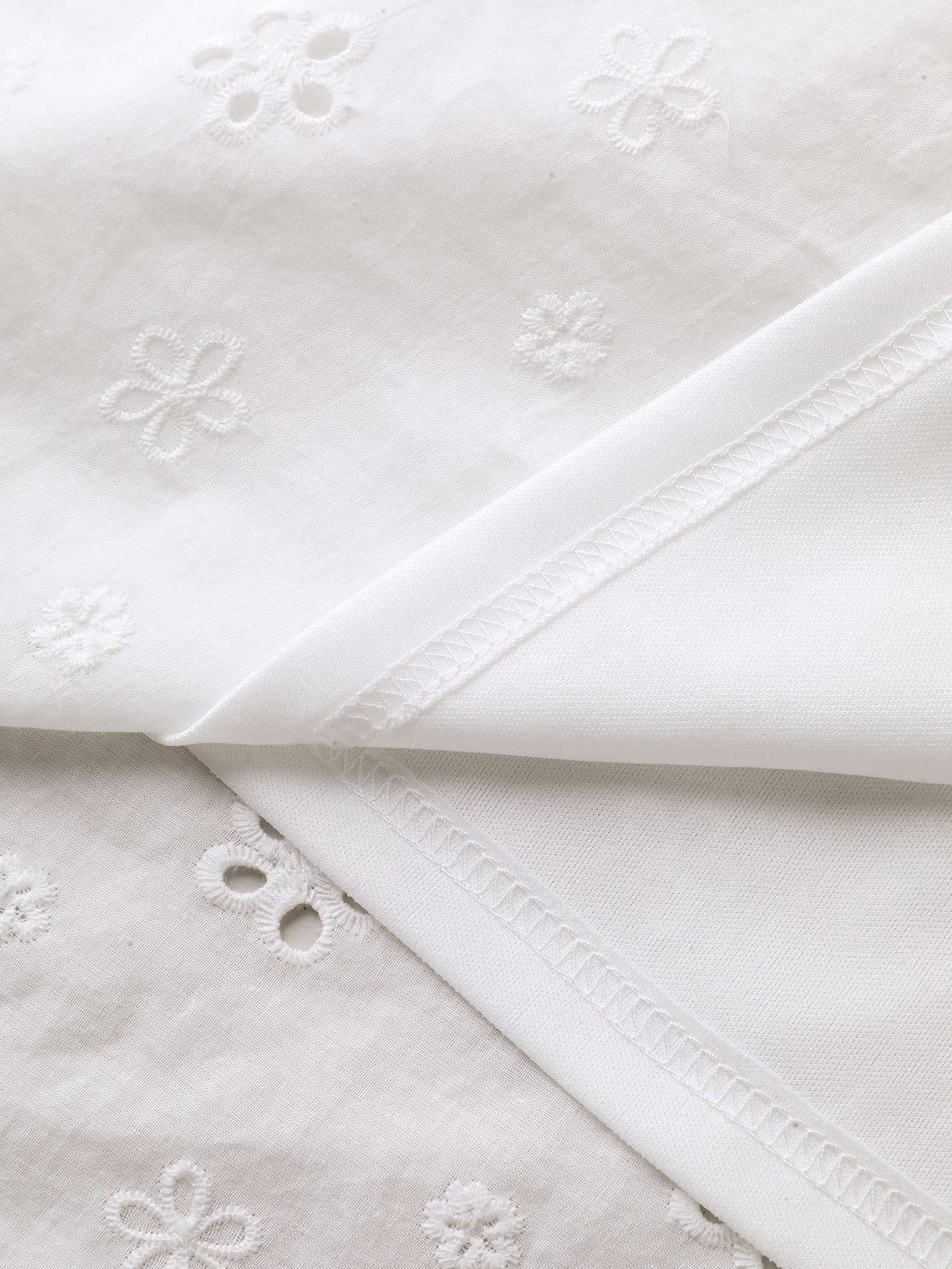 Cotton Eyelet Trim Solid Lined Midi Skirt