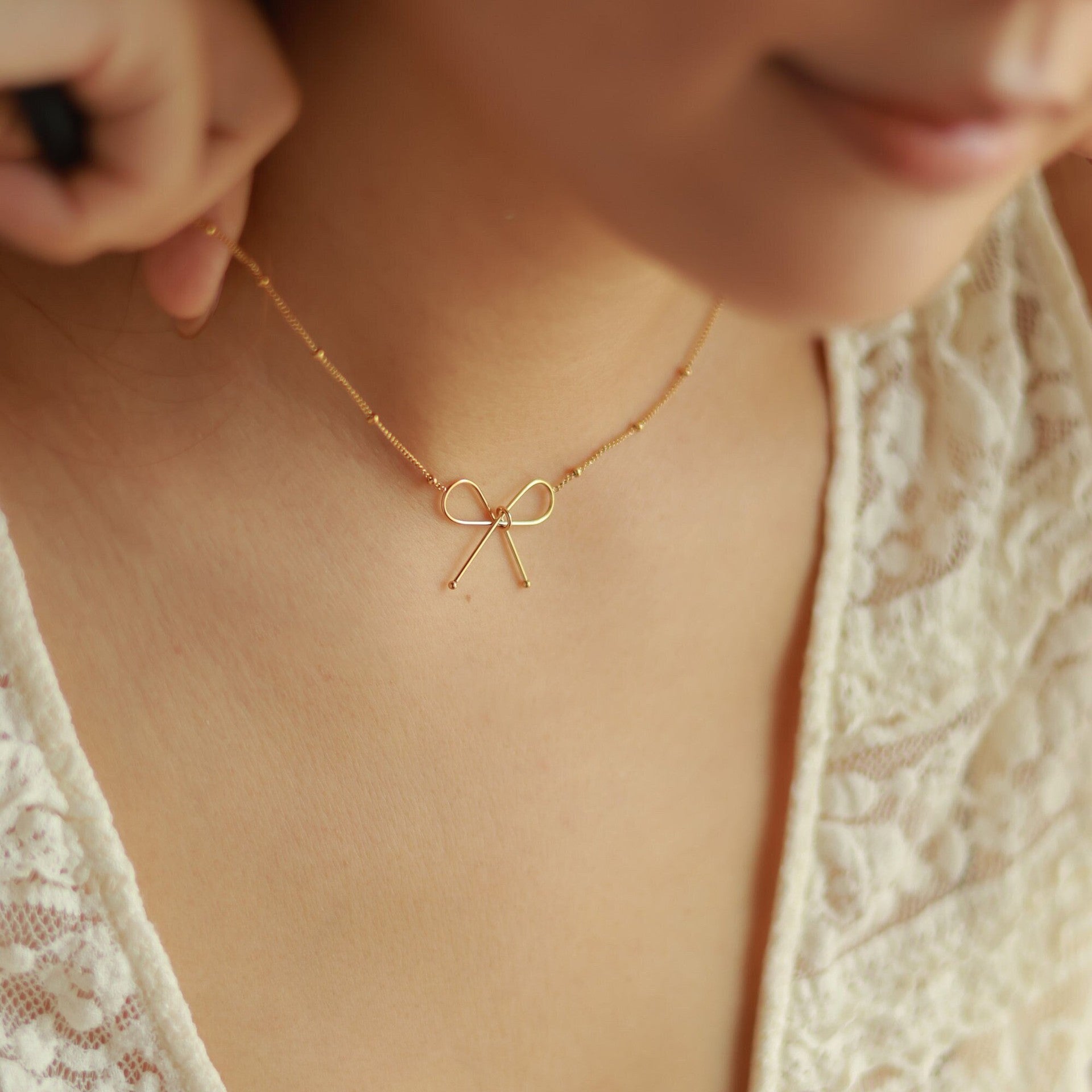 Cute Bowknot Titanium Steel Electroplating Necklaces