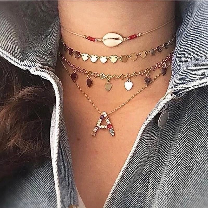 Copper Inlaid Zircon Letter Necklace