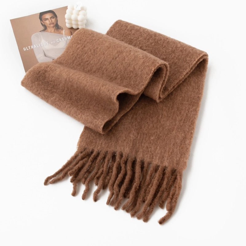 Women's Sweet Minimalist Solid Color Nylon Tassel Scarf