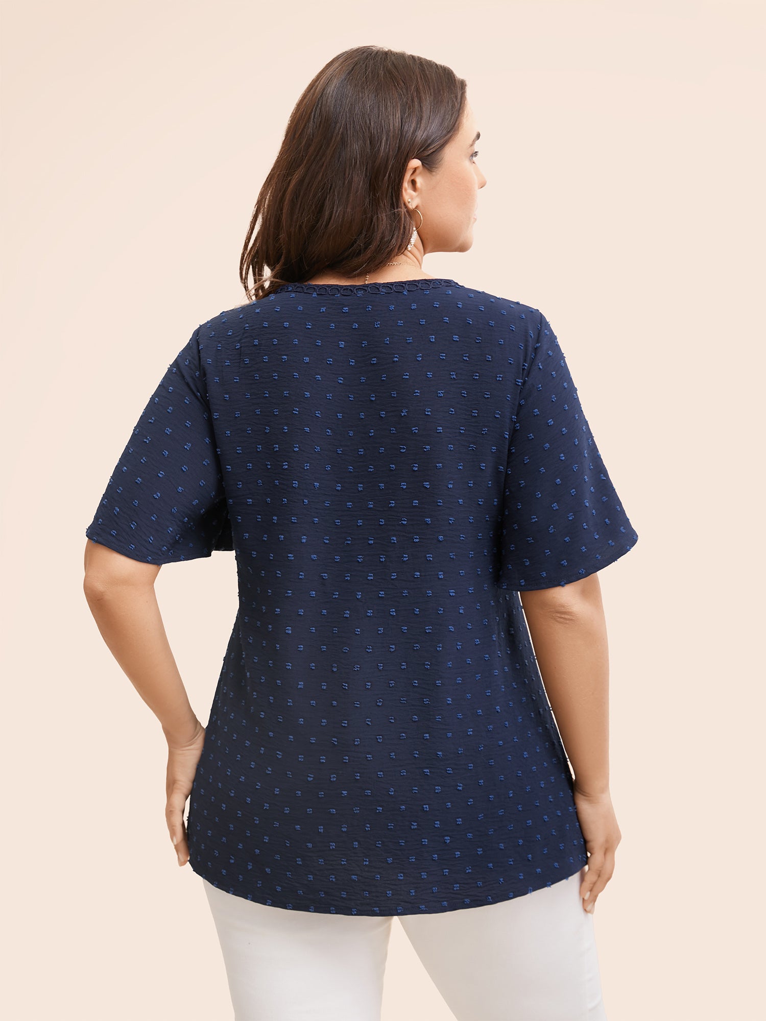 Polka Dot Frill Trim V Neck Flutter Blouse