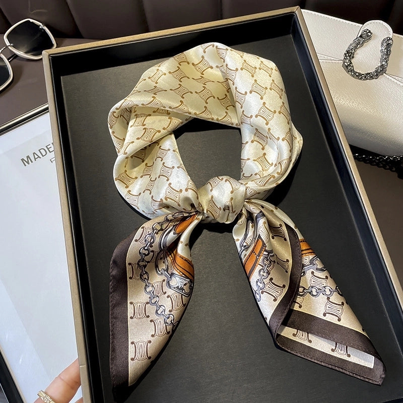 Women's Elegant Minimalist Flower Satin Printing Silk Scarf