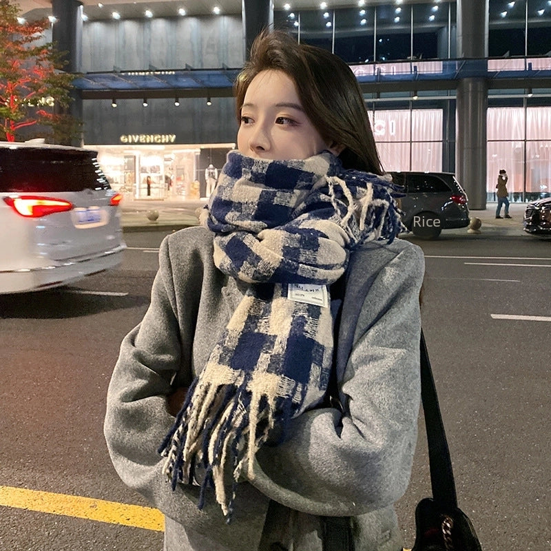 In Stock New Large Plaid Scarf Women's Autumn And Winter Warm Long Thickened All-matching Shawl Men's Scarf