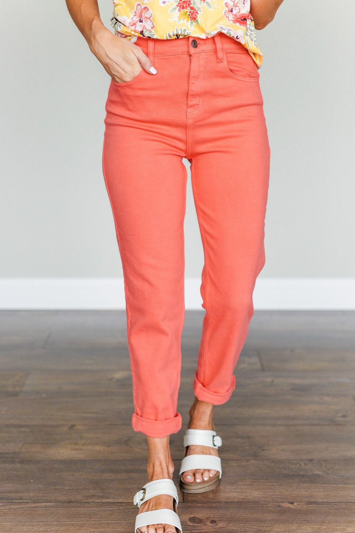 Cello Colored Boyfriend Jeans- Coral