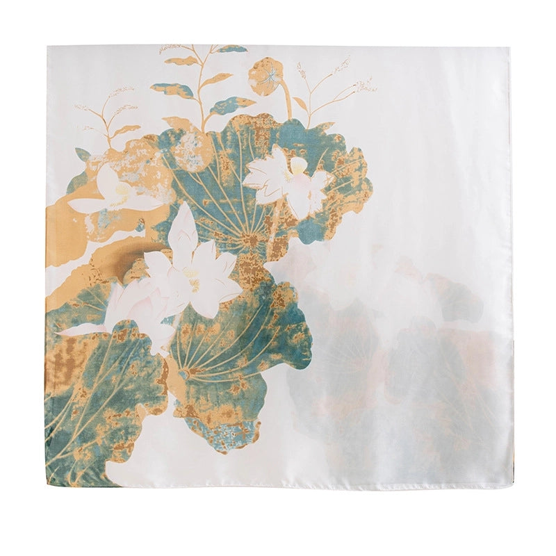 Women's Elegant Leaf Flower Leopard Polyester Silk Scarf