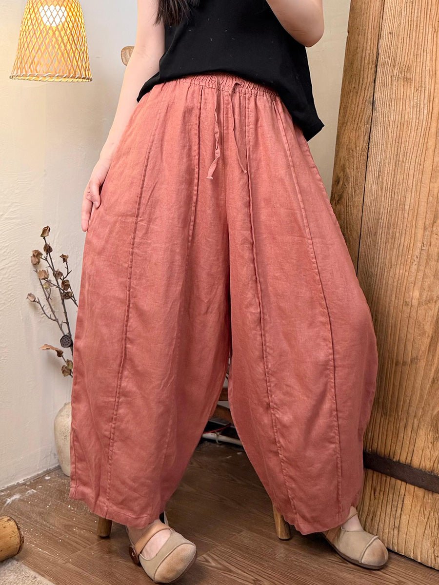 Women Summer Pure Color Linen Harem Pants