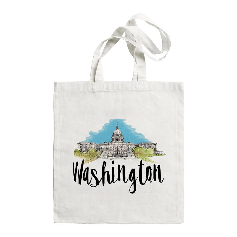Women's Large Canvas Letter Building Streetwear Square Open Shoulder Bag