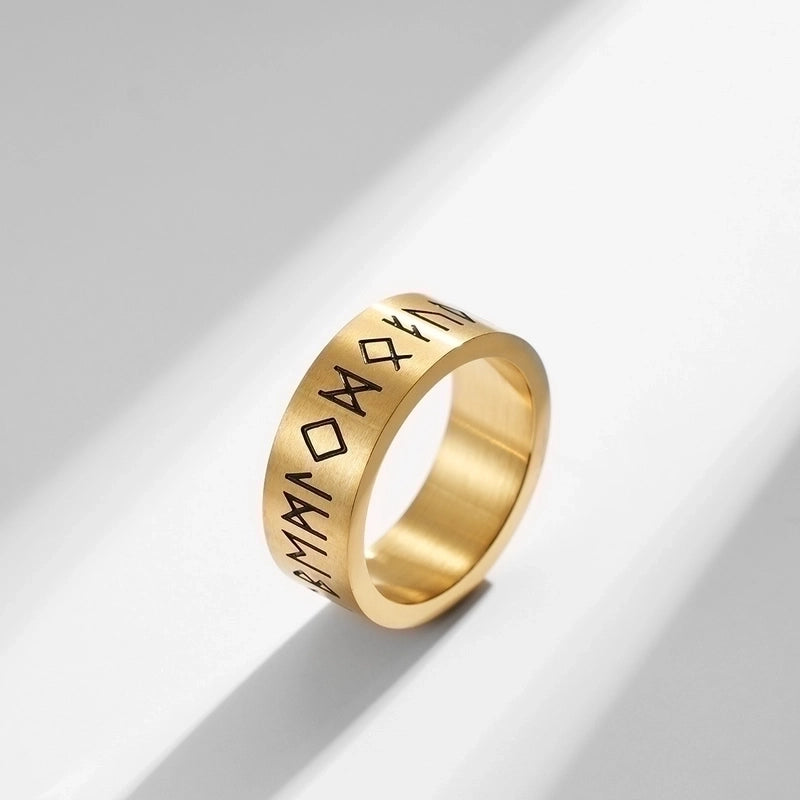 Fashion Rune Matte Brushed Men And Women Titanium Steel Ring