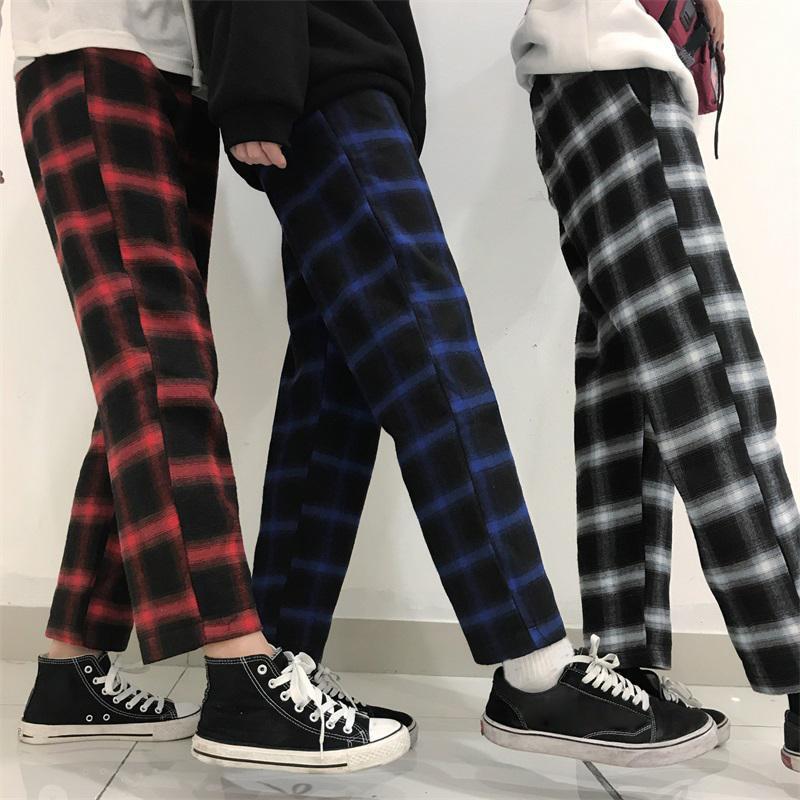 Plaid Fleece Straight Trousers