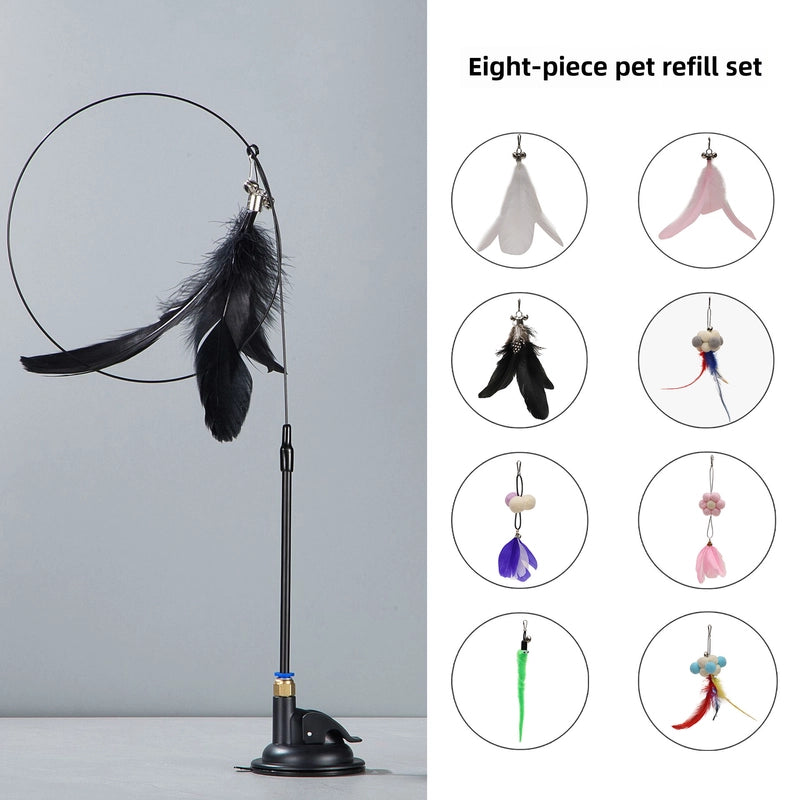Upgrade Glue Suction Cup Steel Wire Rod Feather Tease Cat Stick Cat Self-Hi Relief Mi Toy Supplies