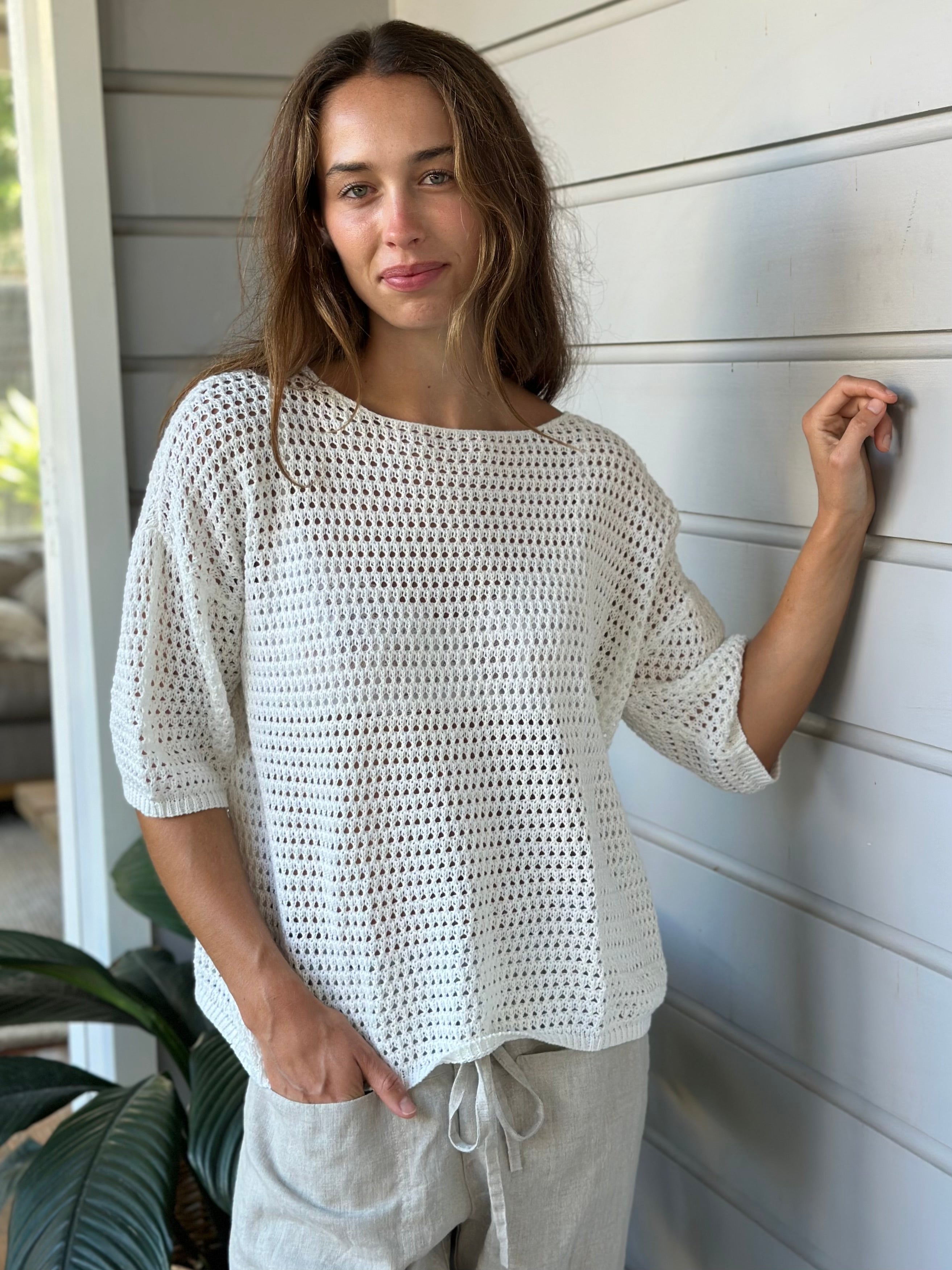 alex top - white cotton pointelle