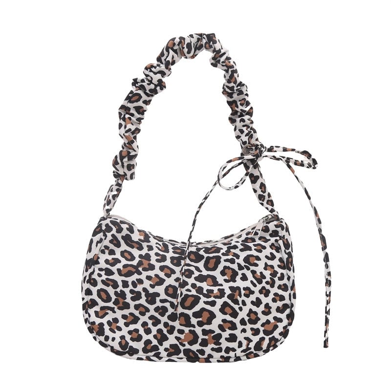 Women's Medium Canvas Leopard Streetwear Sewing Thread Square Zipper Underarm Bag