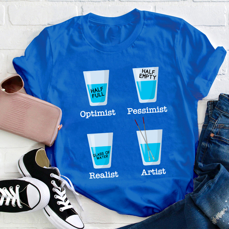 Optimist Pessimist Artist Glasses Teacher T-Shirt