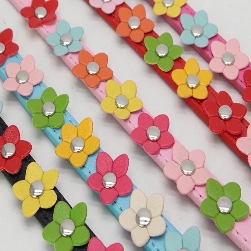Pu Pet Collar Colorful Flowers Dog Traction Rope A Row Of Small Flower Dog Collar Pet Supplies Dog Leash Foreign Trade
