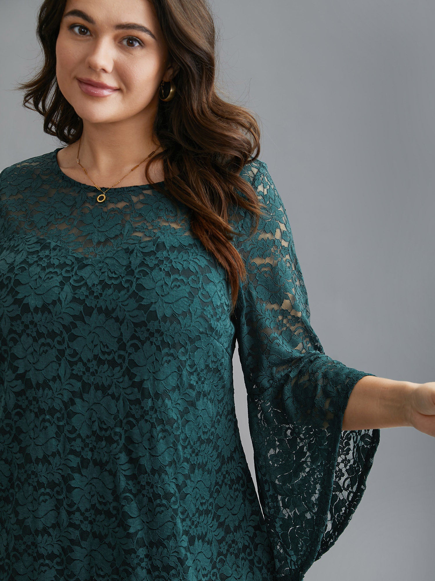 Sheer Lace Irregular Sleeve Lined Shirt