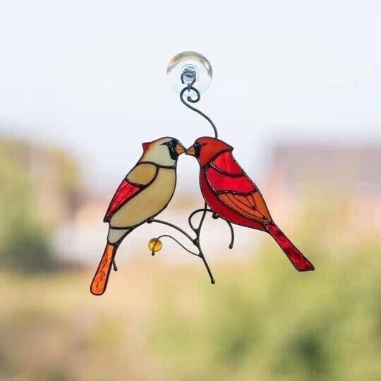 🔥48% OFF-Pair of Cardinal bird stained ornament