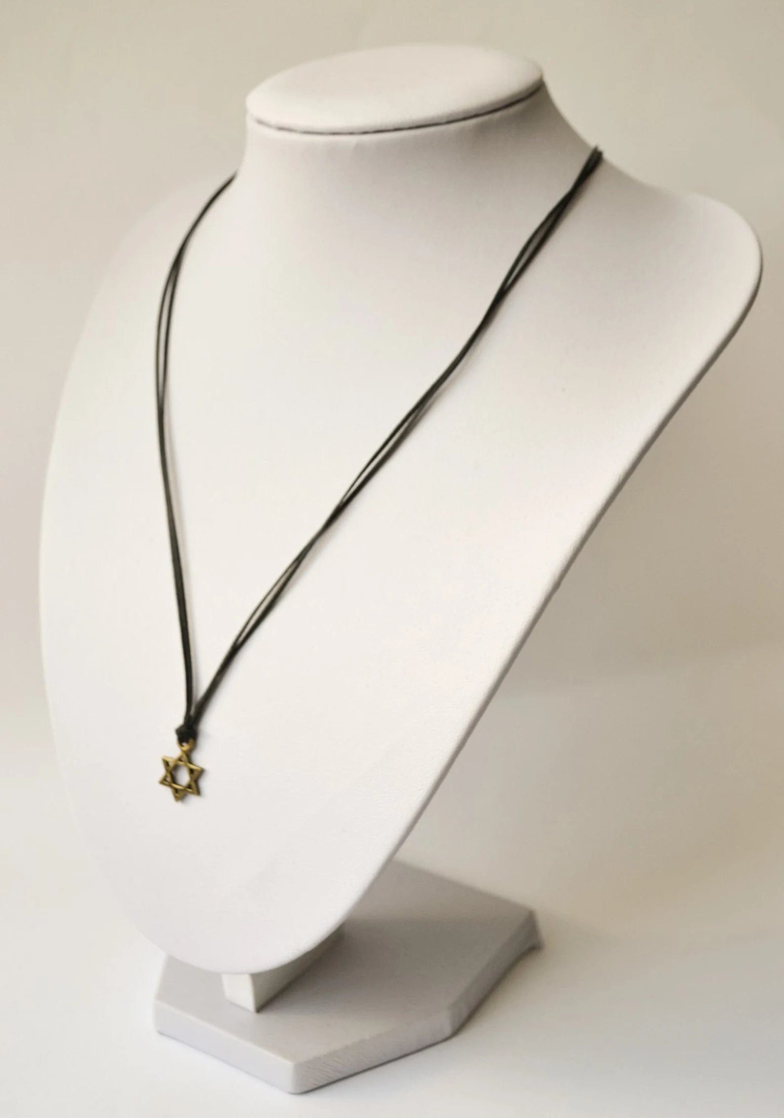 Brass Magen David Necklace on Black Cord