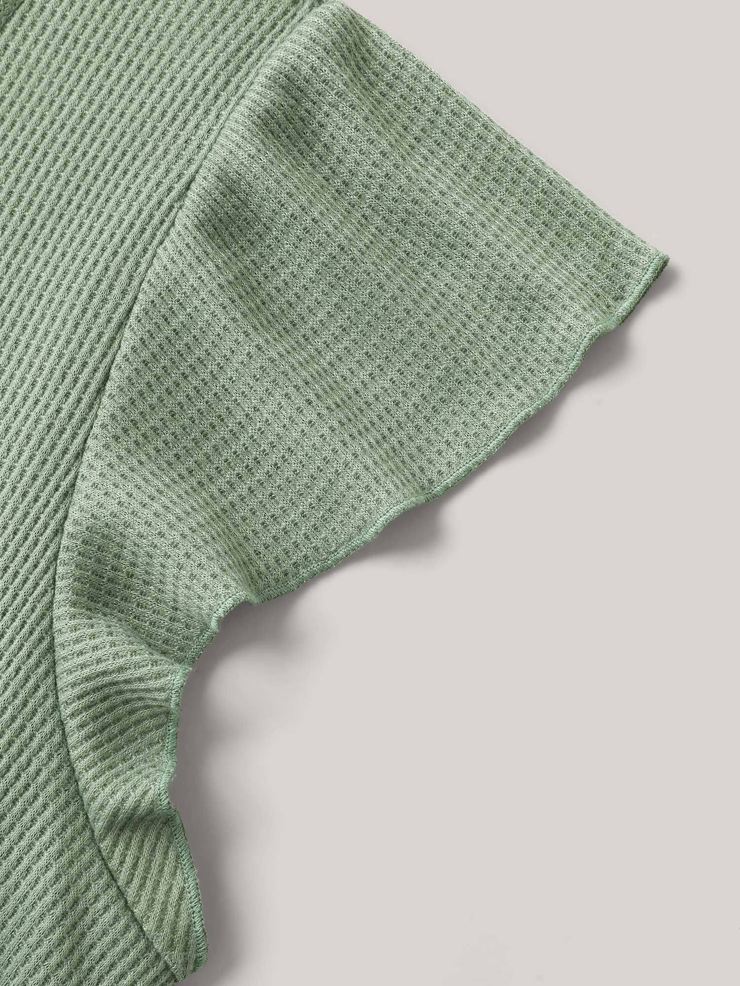 Waffle Flutter Sleeve Stretchy Plain Top