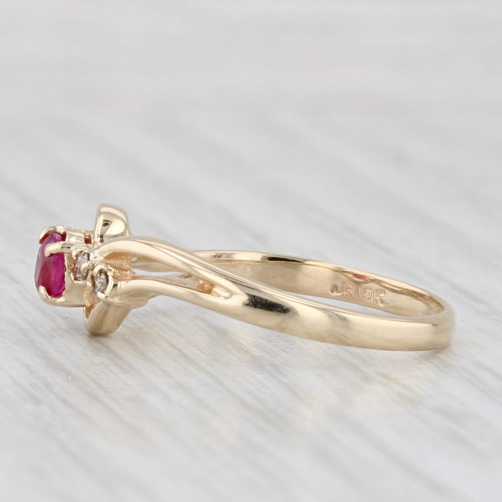 0.13ct Oval Ruby Diamond Ring 10k Yellow Gold Size 6.75
