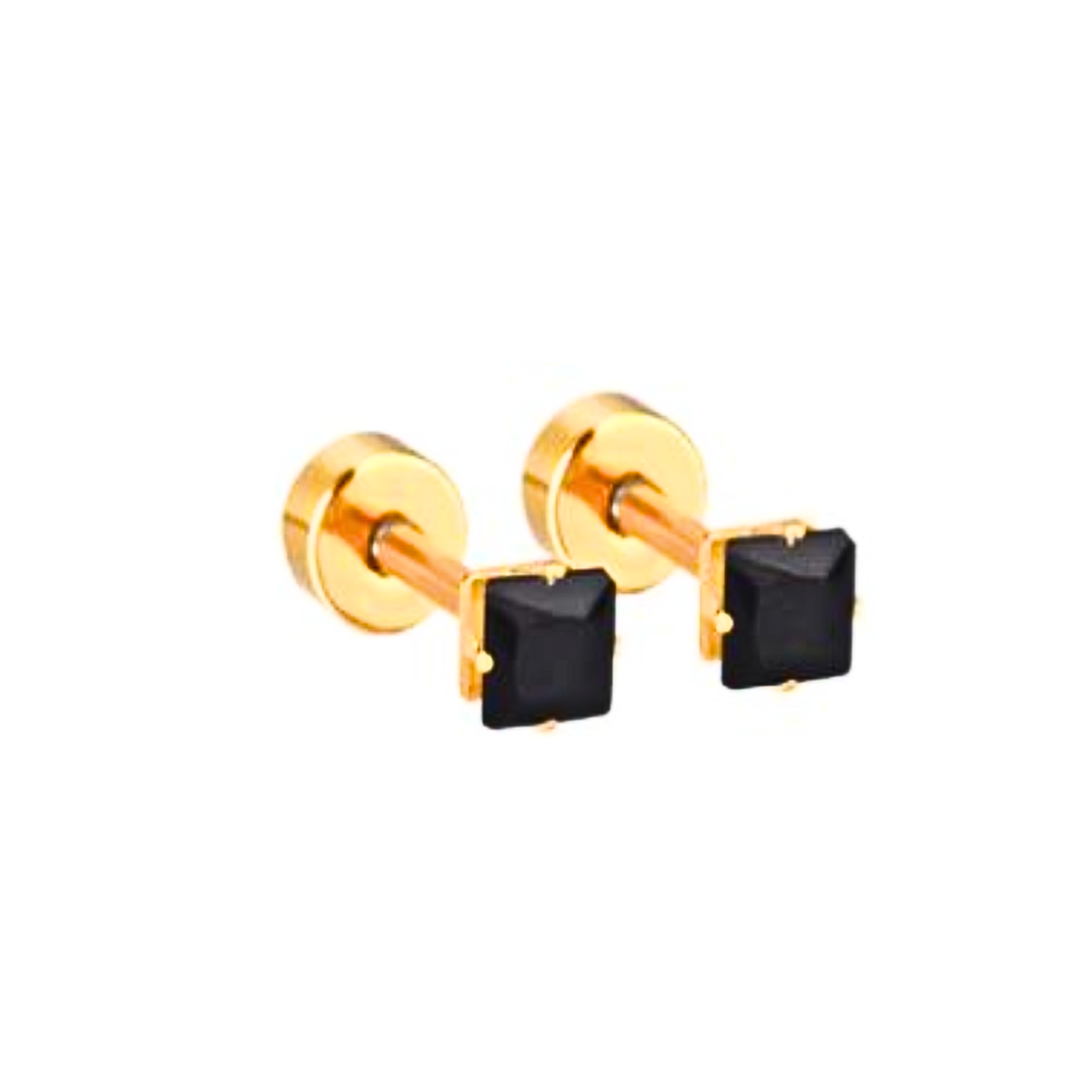 3mm Square black diamond studs - Gold